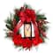 28" Poinsettia & Berry Holiday Lantern Christmas Wreath with LED Candle